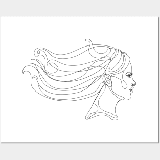 Girl portrait in profile lineart Posters and Art